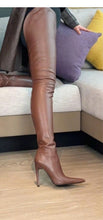 Load image into Gallery viewer, Women's Over-the-Knee Stretch Boots – Stiletto Heel, Side Zipper, Pointed Toe | Red-Brown &amp; Dark Brown