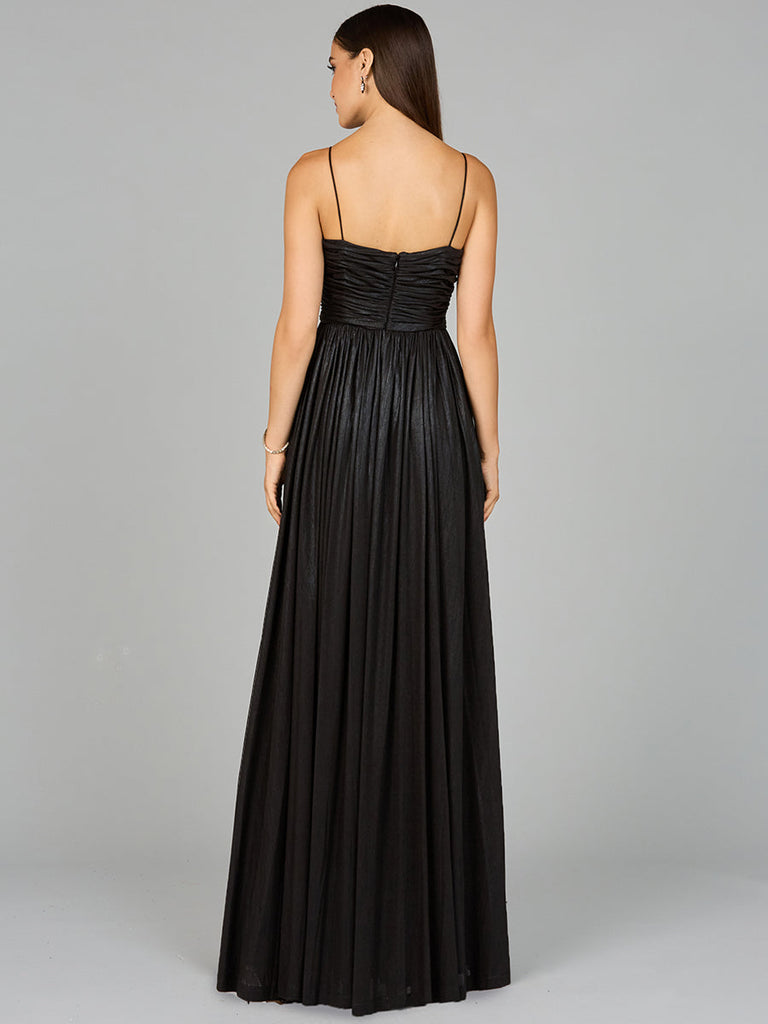 High Slit Metallic Jersey Dress