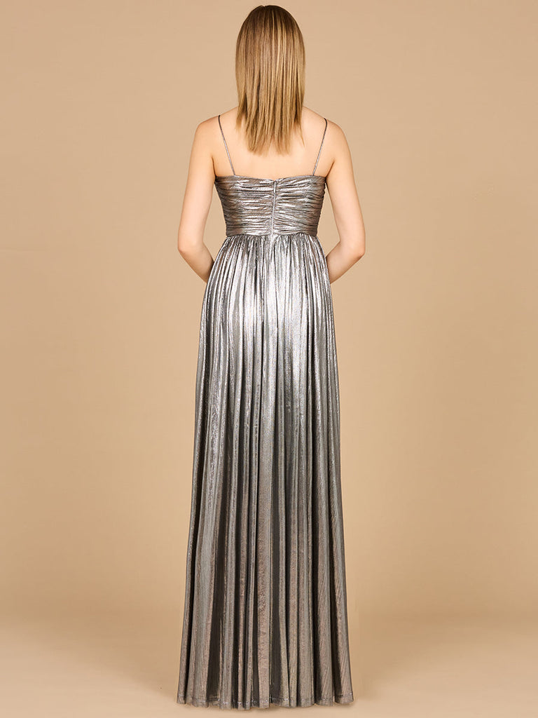 High Slit Metallic Jersey Dress