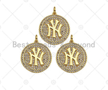 Load image into Gallery viewer, Gold Filled New York Yankees Logo On Round Cion Shape Pendant, 18K Gold Filled Medallion Charm,Necklace Bracelet Charm,20x22mm,Sku#F1399