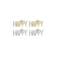 Load image into Gallery viewer, Clear CZ Happy Gold Stud Earrings, Sku#A344