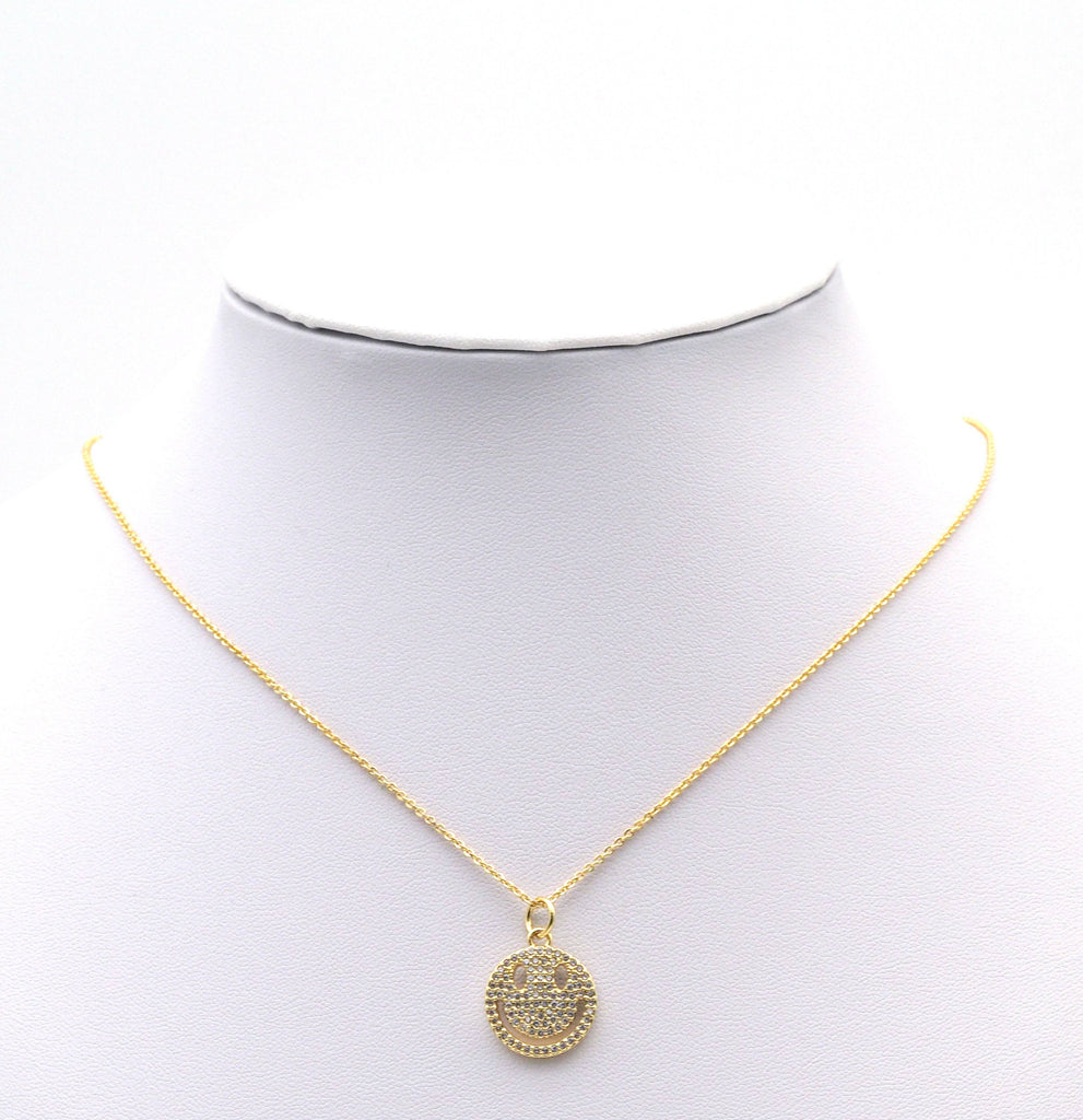 CZ Gold Smiley Face Charm, Sku#LX177