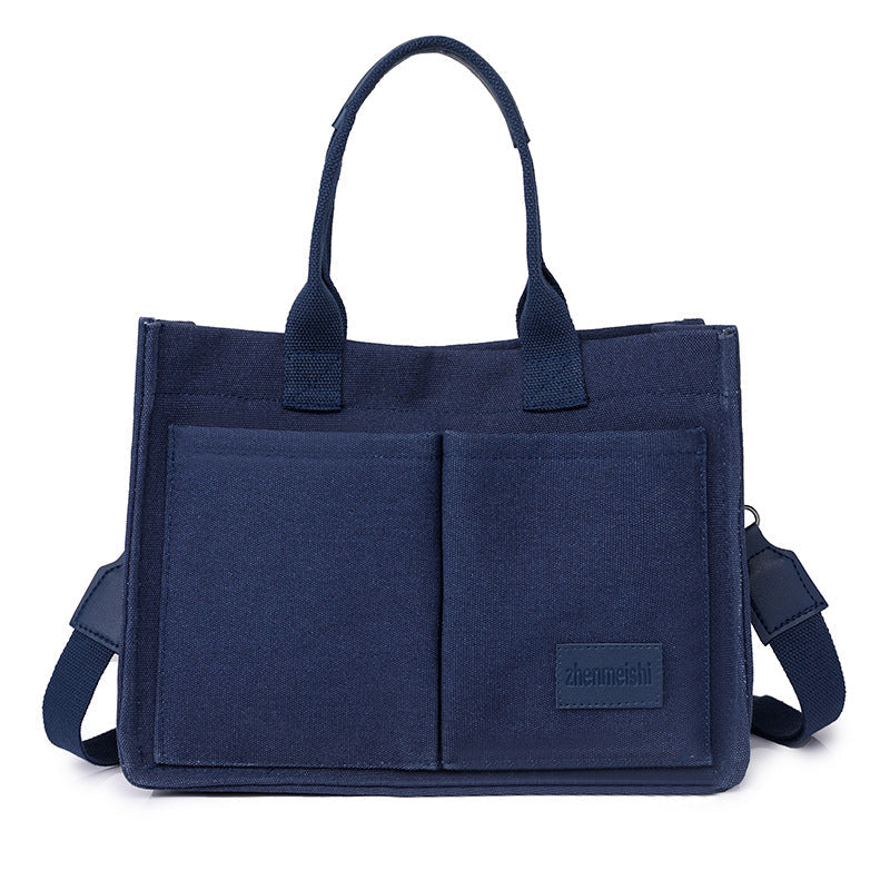 Women's Canvas Tote Bag Large Capacity Multi Pocket Shoulder Crossbody Messenger Bag