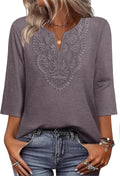 WIHOLL 3/4 Length Sleeve Womens Tops Boho V Neck Lace Shirt Trendy Blouses Dressy Casual Vacation Clothes S-3XL