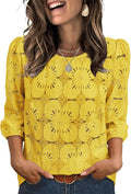 Sampeel Women Blouses Dressy Casual 3/4 Length Sleeve Tops Eyelet Lace Spring Summer Shirts Beach Vacation Clothes