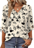 OFEEFAN 3/4 Length Sleeve Womens Tops Dressy Casual Blouses V Neck T Shirts Summer Tops Spring Outfits Loose Fit