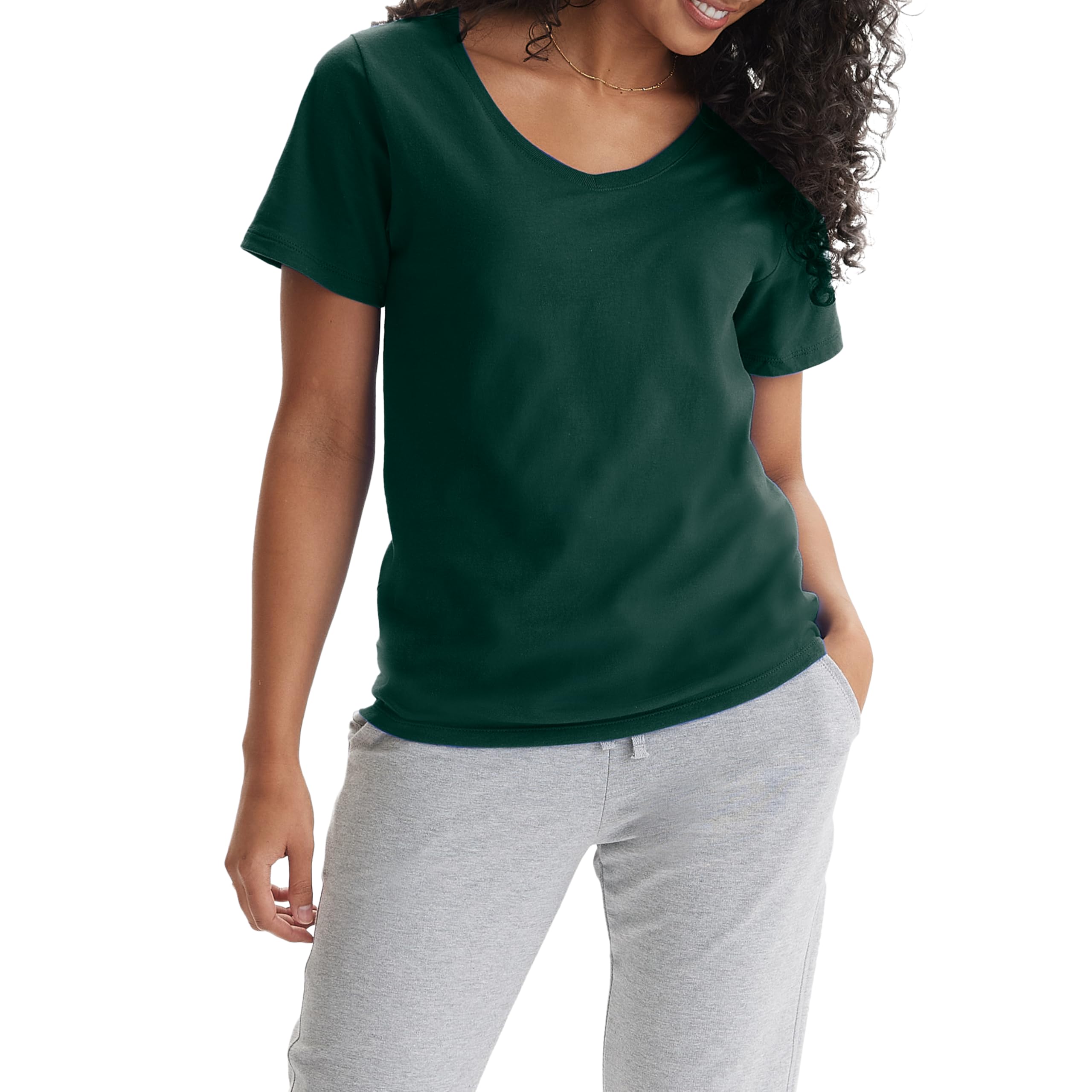 Hanes Women's Perfect-T V-neck T-shirt, Cotton Short Sleeve Tee for Women, 1 or 2-Pack