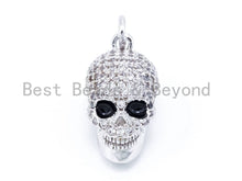 Load image into Gallery viewer, 3D CZ Micro Pave Black Eye Skull Charm, 18x9x12mm, Cubic Zirconia Charm Pendant,Men's Jewelry,1pc/2pcs sku#F109