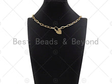 Load image into Gallery viewer, 18K Gold Clear CZ Micro Pave Leaf Heart Fancy Lock Clasp, Heart Shape Clasp, Pave Lock, Gold Claps, 17x30mm,sku#K149