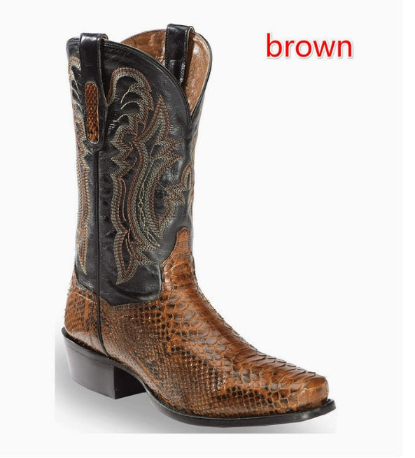 Men's Embroidered Patchwork Quilted Boots | Slip-On Pointed-Toe Low Heel Winter Boots