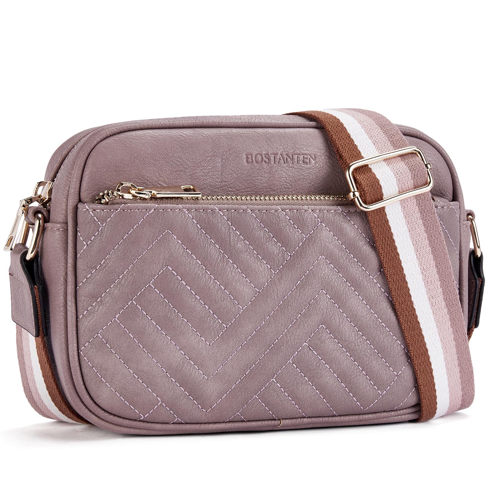 BOSTANTEN Quilted Crossbody Bags for Women Vegan Leather Purses Shoulder Handbags with Wide Strap