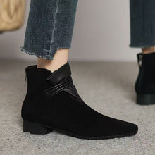 Load image into Gallery viewer, Women's Retro Suede Chunky Heel Ankle Boots – Pointed Toe Slip-On