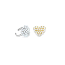 Load image into Gallery viewer, Silver Gold White Pearl Puffy Heart Statement Adjustable Ring, Sku#A448