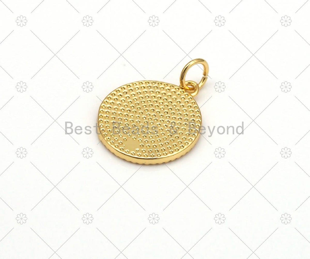 Gold Good Luck Word On Black/White Enamel Round Coin Pendant, 18K Gold Filled Enamel Charm, Necklace Bracelet charm, 17x15mm,Sku#LK458