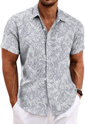 COOFANDY Men's Linen Shirts Short Sleeve Casual Shirts Button Down Shirt for Men Beach Summer Wedding Shirt