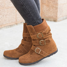 Load image into Gallery viewer, Women's Buckle Strap Winter Boots | Matte Round-Toe Flat Ankle Boots