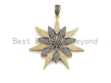 Load image into Gallery viewer, CZ Clear/Black Dual Color Micro Pave North Star Pendant, CZ Pave Pendant,Gold/Rose Gold/Silver/Gunmetal plated, 53x54mm,Sku#F804