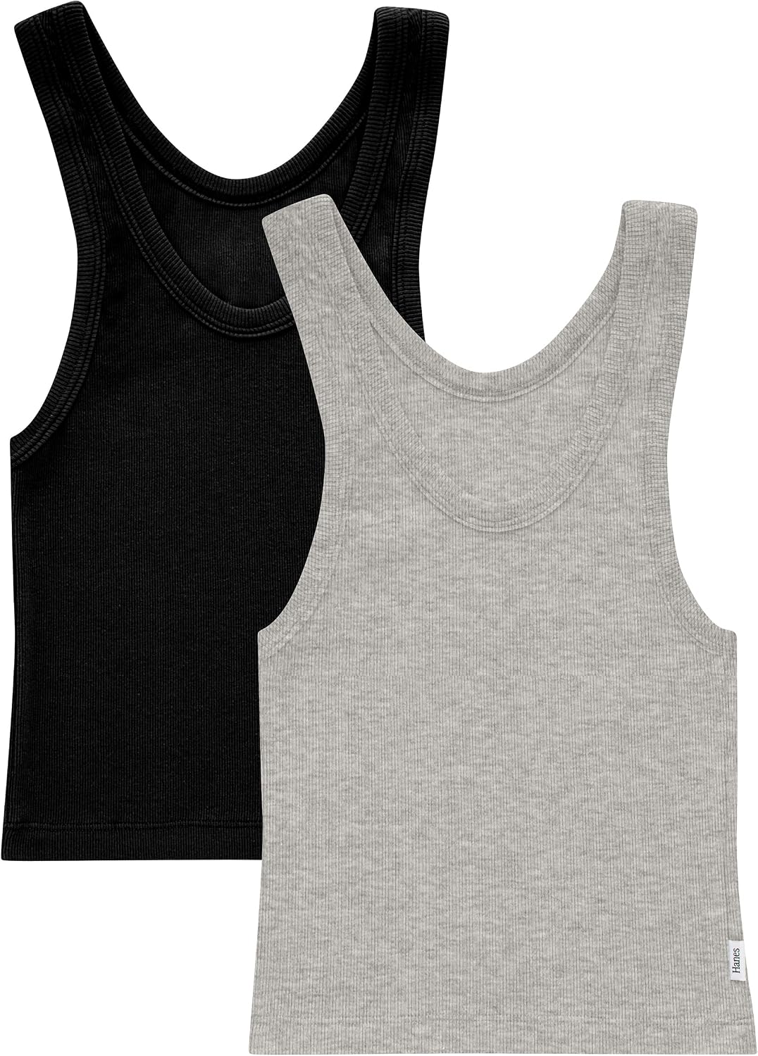Hanes Women's Originals Rib Crop Tank Top 2-Pack, Comfywear Stretch Cotton Cropped Top
