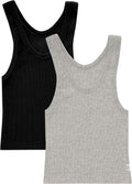Hanes Women's Originals Rib Crop Tank Top 2-Pack, Comfywear Stretch Cotton Cropped Top