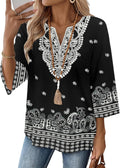 WIHOLL 3/4 Length Sleeve Womens Tops Boho V Neck Lace Shirt Trendy Blouses Dressy Casual Vacation Clothes S-3XL