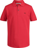 Calvin Klein Boys Short Sleeve Micro Pique Solid Polo, Button Closure, Soft & Comfortable