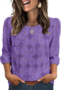 Sampeel Women Blouses Dressy Casual 3/4 Length Sleeve Tops Eyelet Lace Spring Summer Shirts Beach Vacation Clothes