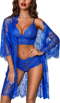 Avidlove Women 3 Piece Lingerie Set Lace Robe Bra Panty Mesh Sleepwear