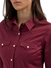 Load image into Gallery viewer, Women's Retro Long Sleeve Cool Blue Solid Western Shirt