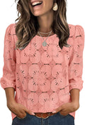 Sampeel Women Blouses Dressy Casual 3/4 Length Sleeve Tops Eyelet Lace Spring Summer Shirts Beach Vacation Clothes