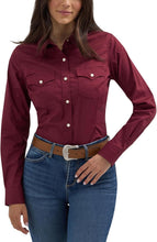 Load image into Gallery viewer, Women's Retro Long Sleeve Cool Blue Solid Western Shirt