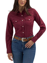 Load image into Gallery viewer, Women's Retro Long Sleeve Cool Blue Solid Western Shirt
