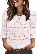 Sampeel Women Blouses Dressy Casual 3/4 Length Sleeve Tops Eyelet Lace Spring Summer Shirts Beach Vacation Clothes