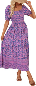 ZESICA Womens 2026 Summer Boho Floral Ruffle Maxi Dress