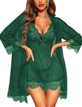 RSLOVE Women Sexy Lingerie Set 3 Piece Babydoll & Lace Kimono Robe Strap Chemise Sleepwear Mesh Nightgown