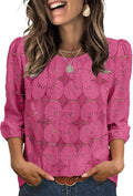 Sampeel Women Blouses Dressy Casual 3/4 Length Sleeve Tops Eyelet Lace Spring Summer Shirts Beach Vacation Clothes