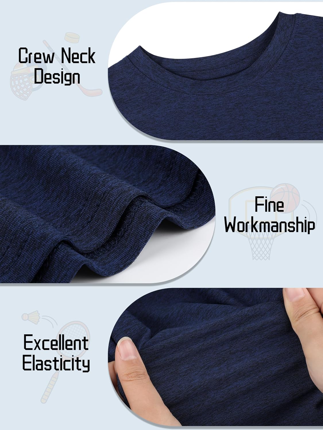 5 Pack Boys Shirts Youth Athletic Dry Fit Shirts Short Sleeve T-Shirt Tops