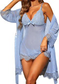 RSLOVE Women Sexy Lingerie Set 3 Piece Babydoll & Lace Kimono Robe Strap Chemise Sleepwear Mesh Nightgown