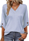 OFEEFAN 3/4 Length Sleeve Womens Tops Dressy Casual Blouses V Neck T Shirts Summer Tops Spring Outfits Loose Fit