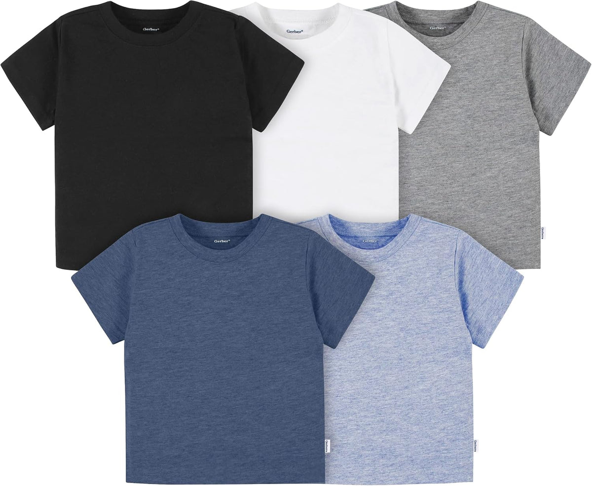 Gerber Baby & Toddler 5-Pack Solid Short Sleeve T-Shirts Jersey 160 GSM