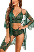 Avidlove Women 3 Piece Lingerie Set Lace Robe Bra Panty Mesh Sleepwear