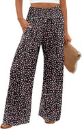 Findsweet Womens Wide Leg Pants Palazzo Casual Flowy Elastic Waist Pant Dressy Long Lounge with Pockets