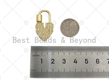 Load image into Gallery viewer, 18K Gold Clear CZ Micro Pave Leaf Heart Fancy Lock Clasp, Heart Shape Clasp, Pave Lock, Gold Claps, 17x30mm,sku#K149