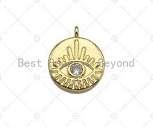 Load image into Gallery viewer, Clear CZ Micro Pave Evil Eye on Disc Pendant/Charm, Lucky Eye Cubic Zirconia Pendant, Real Gold Plated Charm Pendant,15x18mm,Sku#L304