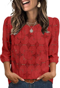 Sampeel Women Blouses Dressy Casual 3/4 Length Sleeve Tops Eyelet Lace Spring Summer Shirts Beach Vacation Clothes