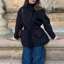 Load image into Gallery viewer, Womens Wool Coat With Belt Mock Neck And Solid Color