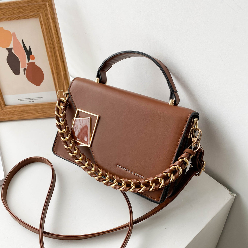 Women's Chain Shoulder Crossbody Bag - Small Square PU Leather Handbag
