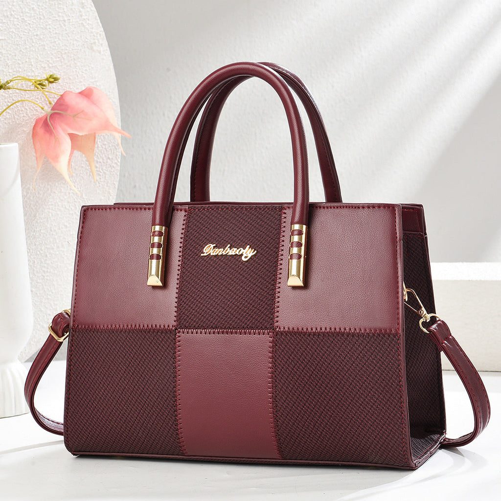 Women's Large Capacity Patchwork Tote Bag - Stylish Color Block Shoulder Handbag