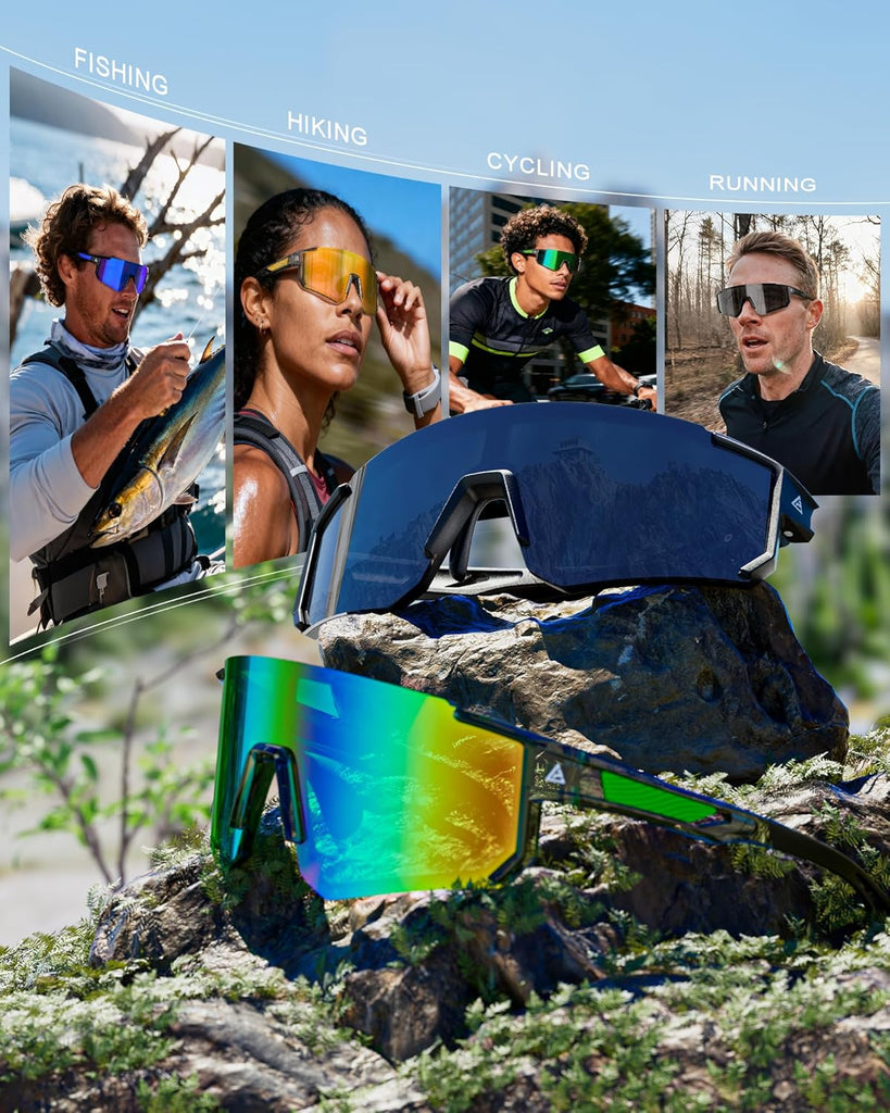 Polarized Sports Sunglasses for Men Women, UV400 Protection Mens Sunglasses Wrap Around Sun Glasses for Cycling Running