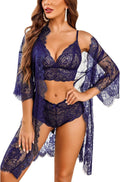 Avidlove Women 3 Piece Lingerie Set Lace Robe Bra Panty Mesh Sleepwear