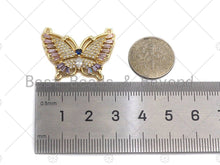Load image into Gallery viewer, Purple CZ Micro Pave Butterfly Shape Pendant, Gold Plated Jewelry, Necklace Bracelet Charm Pendant, 22x29mm,sku#LD03